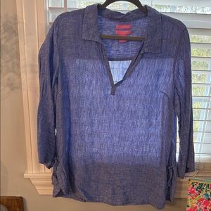 Isaac Mizrahi Blue Lightweight V-Neck Tunic with Side Ties